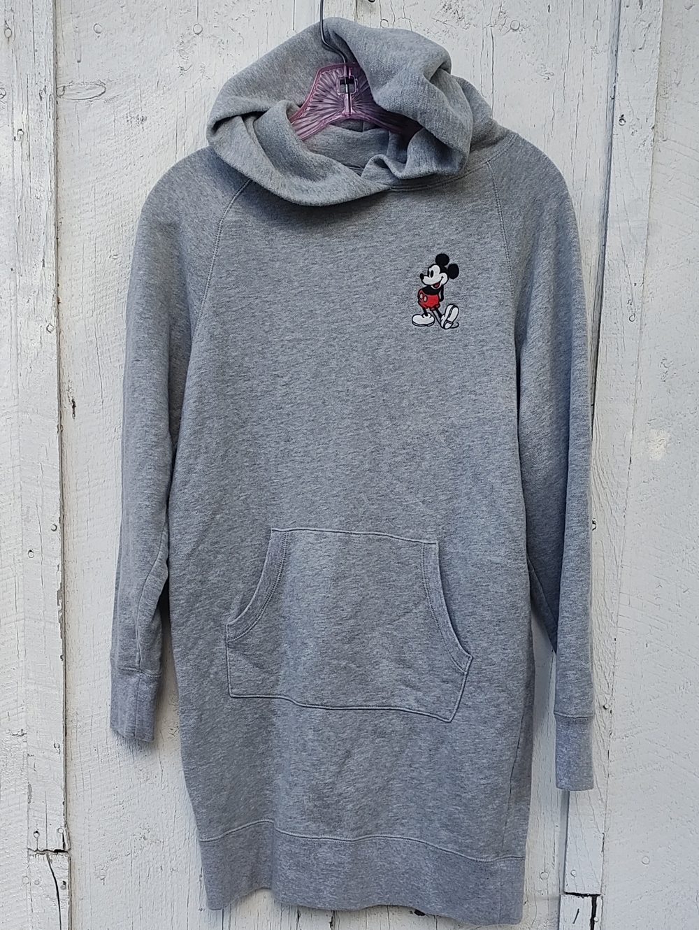 Disney Uniqlo Light Gray Hoodie Dress Kangaroo Pocket Mickey Mouse Patch Size XS